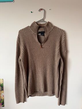 Calvin Klein Jeans Men's Tan Ribbed Half-Zip Sweater